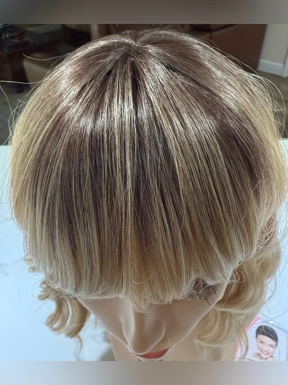 HAIR, 16” Wavy, Long Bangs, Ombre Brown to Blonde